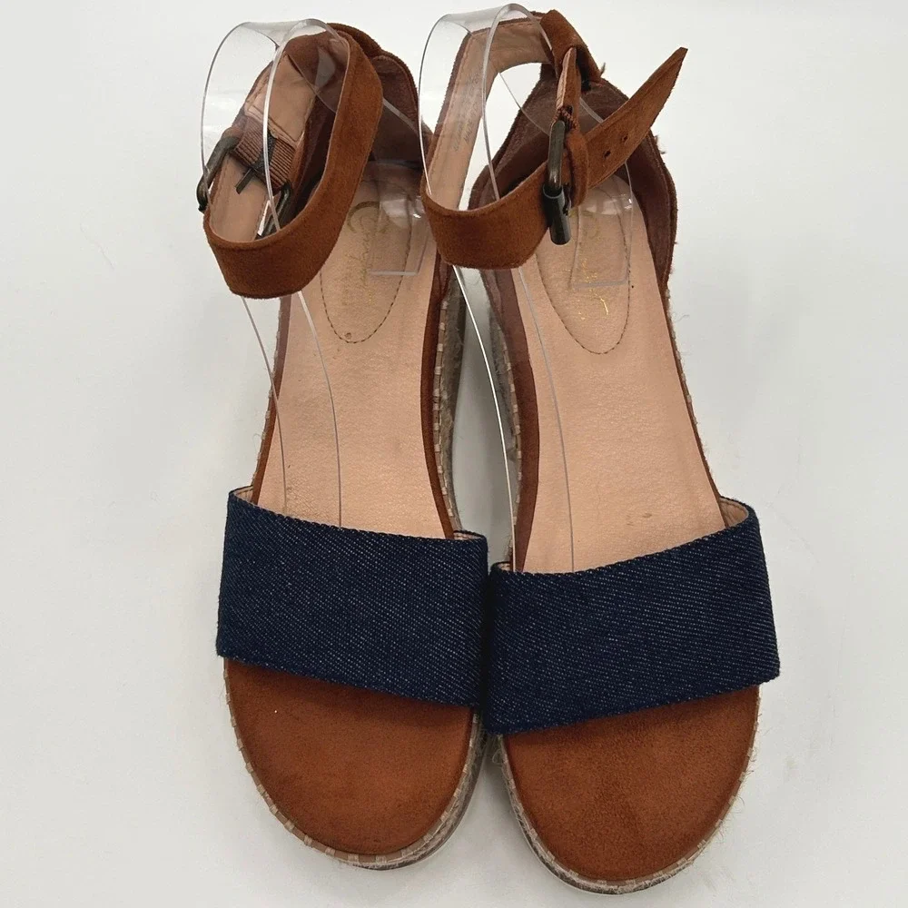 Comfort Denim Platform Espadrille Platform Sandals Size 7 Ankle Strap Coastal